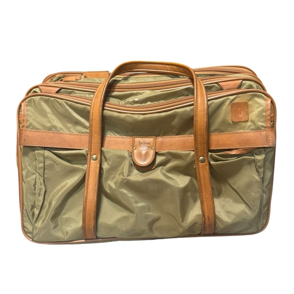 Hartmann Luggage Carry On/Computer/Briefcase Tan Nylon W/ Leather Handles Travel